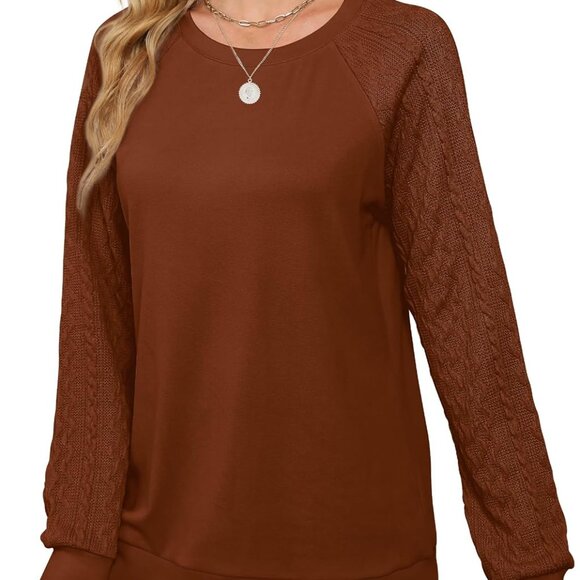 Sweatshirts for Women Crewneck Cable Knit Sleeve Sweaters Lightweight Fashion 20 - Picture 2 of 4